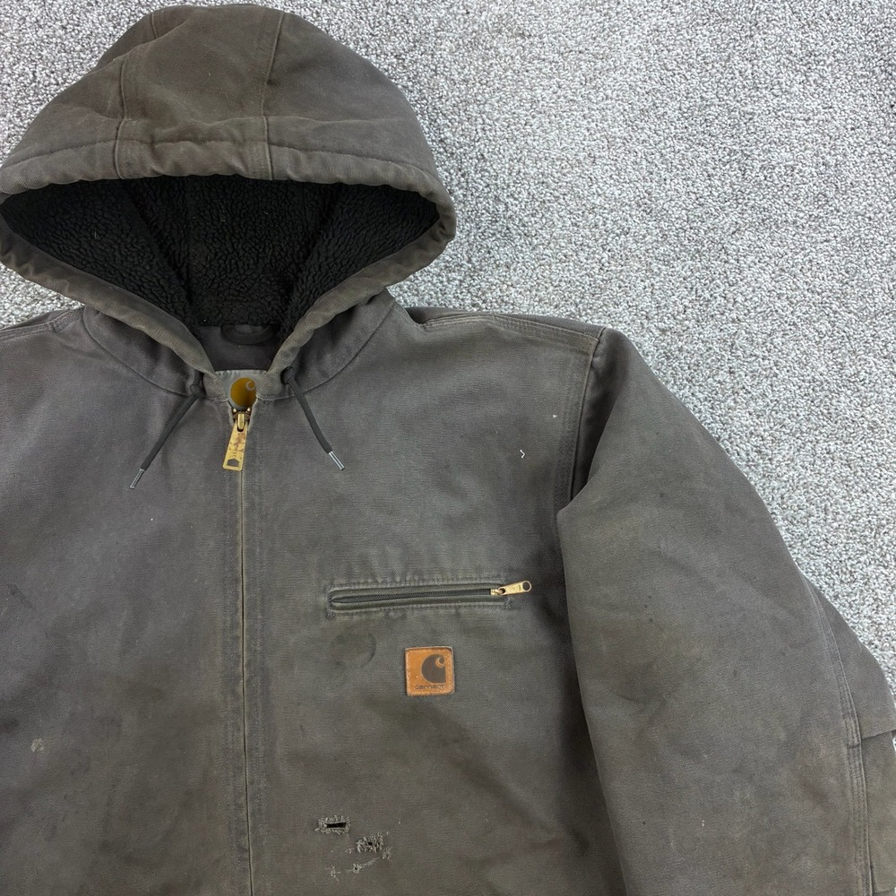 Carhartt Sierra Jacket Mens Large Gray Cotton Sandstone Detroit Hooded J141 029 - Picture 3 of 7